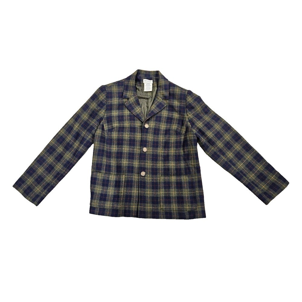 White Stag  Blazer  Green Blue Plaid‎ Womans 12 Wool Blend Lined Forest Night